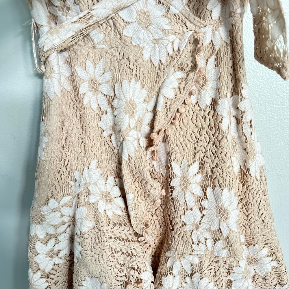 Saints and Secrets Floral Faux Wrap Ruffle Lace Mini Dress - Picture 15 of 15